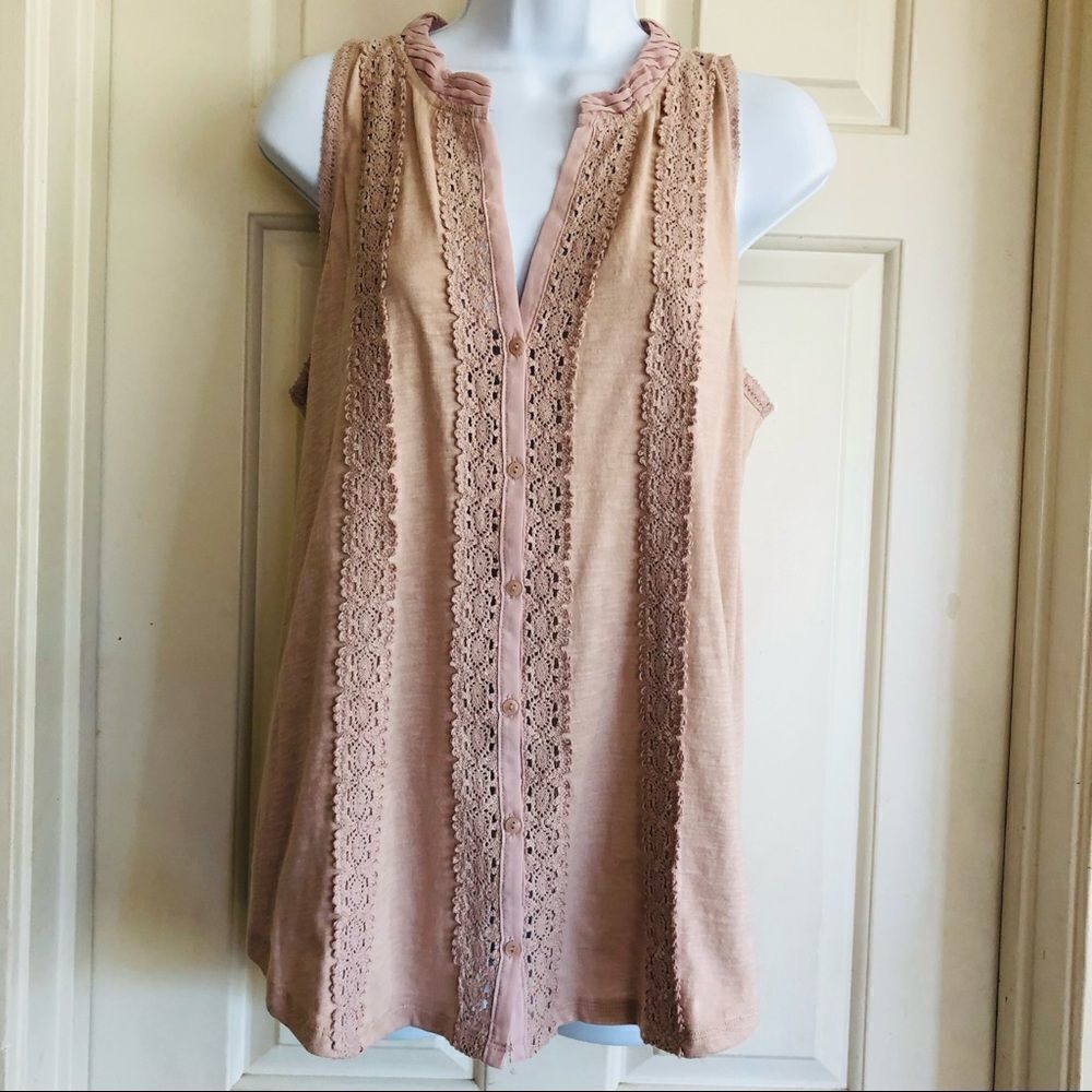 Meadow Rue Jensen Blush Pink Lace-Trim Tunic Top